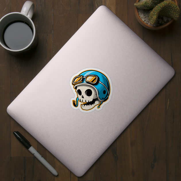 Skull in Motorcycle Helmet - Skull In Motorcycle Helmet - Sticker